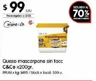 Disco Queso mascarpone sin tac c&co. 200g oferta