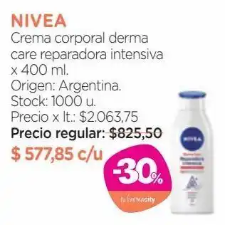 Farmacity Crema corporal hipoalergénica nivea derma care reparadora intensiva para piel extra seca x 400 ml oferta