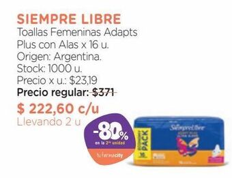 Farmacity Toallas femeninas siempre libre adapt plus con alas x 16 un. oferta