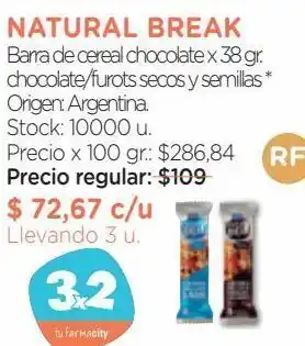 Farmacity Barra de cereal natural break chocolate x 38 g oferta