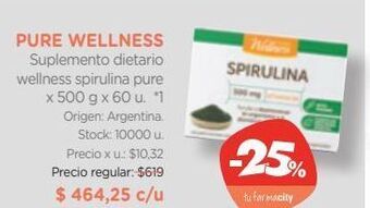 Farmacity Suplemento dietario wellness spirulina pure x 500 g x 60 un oferta