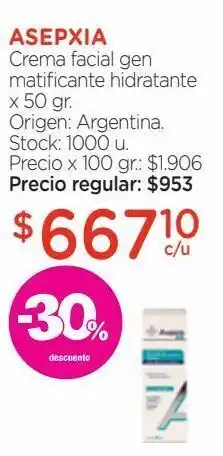 Farmacity Crema facial asepxia gen matificante hidratante x 50 g oferta