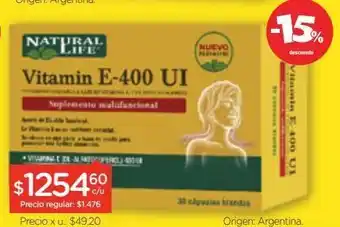 Farmacity Suplemento dietario natural life vitamina e- 400 iu x 30 cápsulas oferta