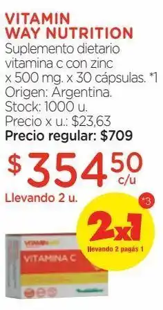 Farmacity Suplemento dietario vitamin way vitamina c con zinc x 500 mg x 30 cápsulas oferta
