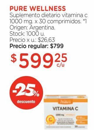 Farmacity Suplemento dietario pure wellness vitamina c 1000 mg x 30 comp oferta