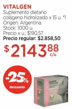 Farmacity Suplemento dietario vitalgen colágeno hidrolizado x 15 un oferta