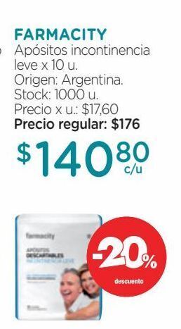 Farmacity Apósitos incontinencia leve x 10 u. oferta