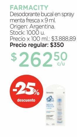 Farmacity Desodorante bucal en spray menta fresca x 9 ml. oferta