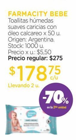 Toallas húmedas farmacity bebé suaves caricias x 50 un