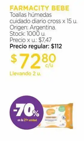 Farmacity Toallas húmedas cuidado diario cross x 15 u. oferta