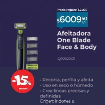 Afeitadora philips oneblade qp2620-20 para cara y cuerpo