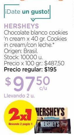 Farmacity Chocolate blanco hershey's cookies 'n cream x 40 g oferta