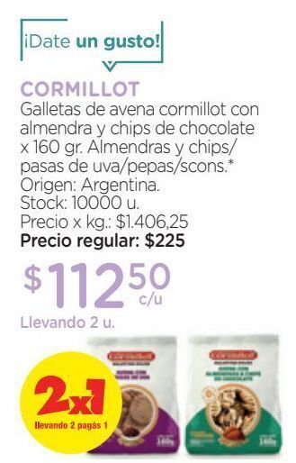 Farmacity Galletas de avena cormillot con almendra y chips de chocolate x 160 g oferta