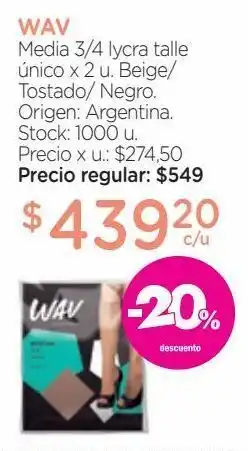 Farmacity Medias 3/4 lycra wav x 2 un oferta