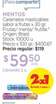 Farmacity Caramelos masticables mentos sabor a frutas x 30 g oferta