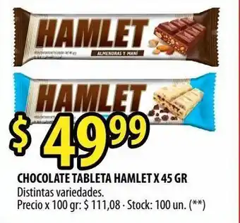 Punto Mayorista Chocolate tableta hamlet x 45 gr oferta