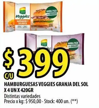 Punto Mayorista Hamburguesas veggies granja del sol x 4 un x 420gr oferta