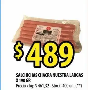 Punto Mayorista Salchichas chacra nuestra largas x 190 gr oferta