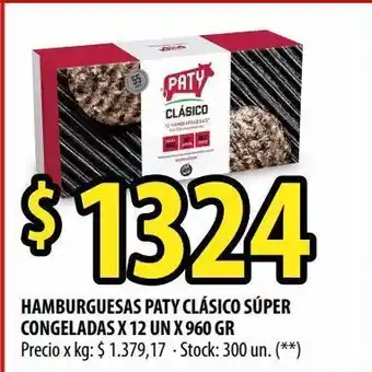 Punto Mayorista Hamburguesas paty clásico súper congeladas x 12 un x 960 gr oferta