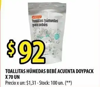 Punto Mayorista Toalllitas húmedas bebé acuenta doypack 70un oferta