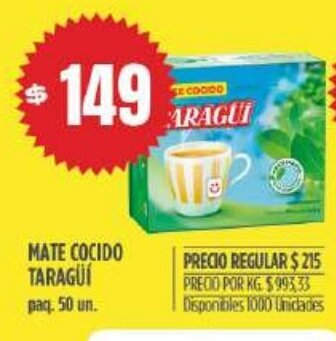 Supermercados Vea Mate Cocido Taragui 50un oferta