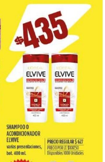 Supermercados Vea Shampoo O Acondicionador Elvive 400ml oferta