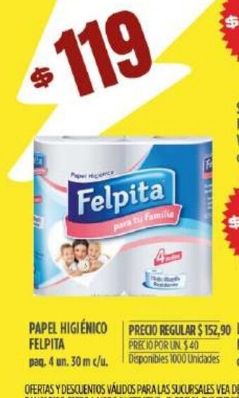 Supermercados Vea Papel Higiénico Felpita oferta