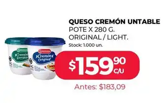 Supermercados Tadicor La Serenisima Cremón Queso Untable Pote x 280g, Original / Light oferta