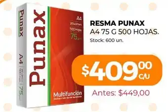 Supermercados Tadicor Punax Resma A4 75g 500 Hojas oferta