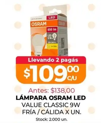 Supermercados Tadicor Osram Led Lámpara Value Classic 9W Fría / Cálida x Un. oferta