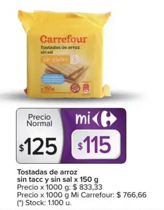 Carrefour Market Carrefour Tostadas de Arroz Sin Tacc y Sin Sal x 150 g oferta