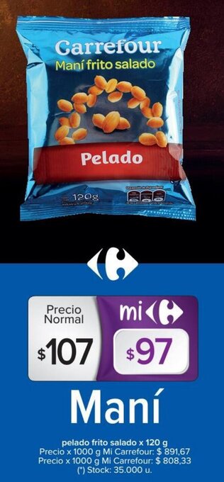 Carrefour Market Carrefour Maní Pelado Frito Salado x 120 g oferta