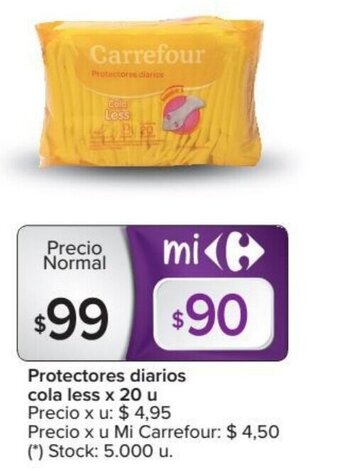 Carrefour Market Carrefour Protectores Diarios Cola Less x 20 u oferta