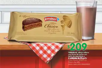 Terrabusi Clásico Alfajor Relleno con Dulce de Leche con baño de repostería x 6un 50g c/u