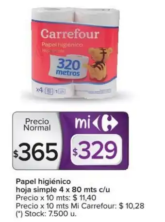 Carrefour Market Carrefour Papel Higiénico Hoja Simple 4 x 80 mts c/u oferta