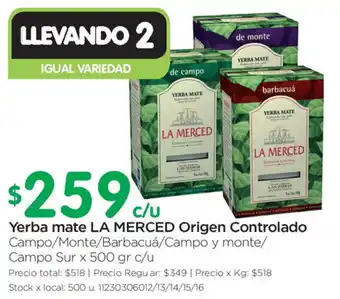 Jumbo La Merced Yerba Mate Origen Controlado x 500gr c/u oferta
