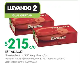 Jumbo Taragüi Té x 100 saquitos c/u oferta