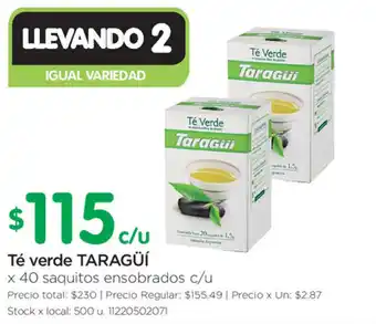 Jumbo Taragüi Té Verde x 40 saquitos c/u oferta