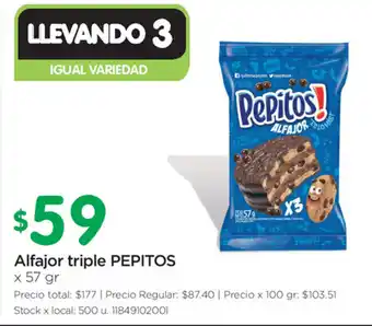 Jumbo Pepitos Alfajor triple x 57gr oferta