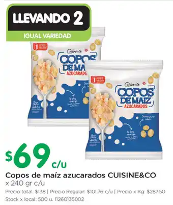 Jumbo Cuisine&Co Copos de maíz azucarados x 240gr c/u oferta