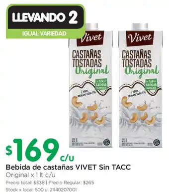 Jumbo Vivet Bebida de castañas Sin TACC x 1lt c/u oferta