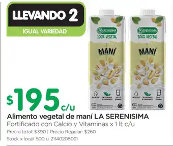 Jumbo La Serenisima Alimento vegetal de maní x 1lt c/u oferta