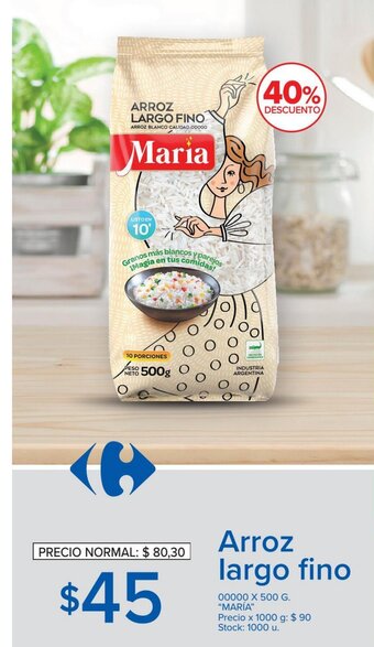 Carrefour Market Maria Arroz largo fino 00000 x 500g oferta