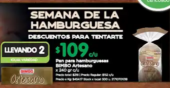 Jumbo Bimbo Artesano Pan para hamburguesas x 240gr c/u oferta