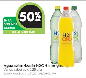 Jumbo H2OH Agua Saborizada con gas x 2.25c/u, 50% de descuento oferta