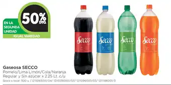 Jumbo Secco Gaseosa x 2.25lt. c/u, 50% de descuento oferta