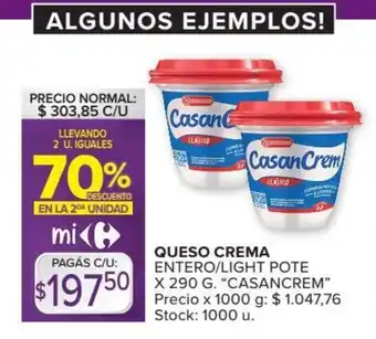 Carrefour Market Casancrem Queso Crema Entero/Light Pote x 290g oferta