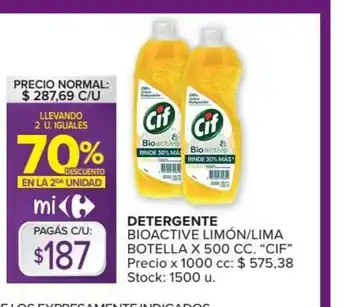 Carrefour Market Cif Detergente Bioactive Limón/Lima Botella x 500cc oferta