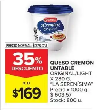 Carrefour Market La Serenísima Queso Cremón Untable Original/Light x 289g oferta