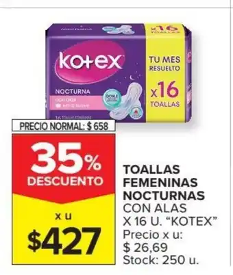 Carrefour Market Kotex Toallas Femeninas Nocturnas Con Alas x 16 U oferta
